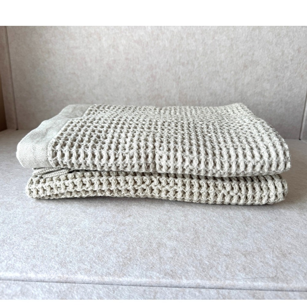 Onsen Supima Waffle Bath Towels Oatmeal Set of 2 NWOT